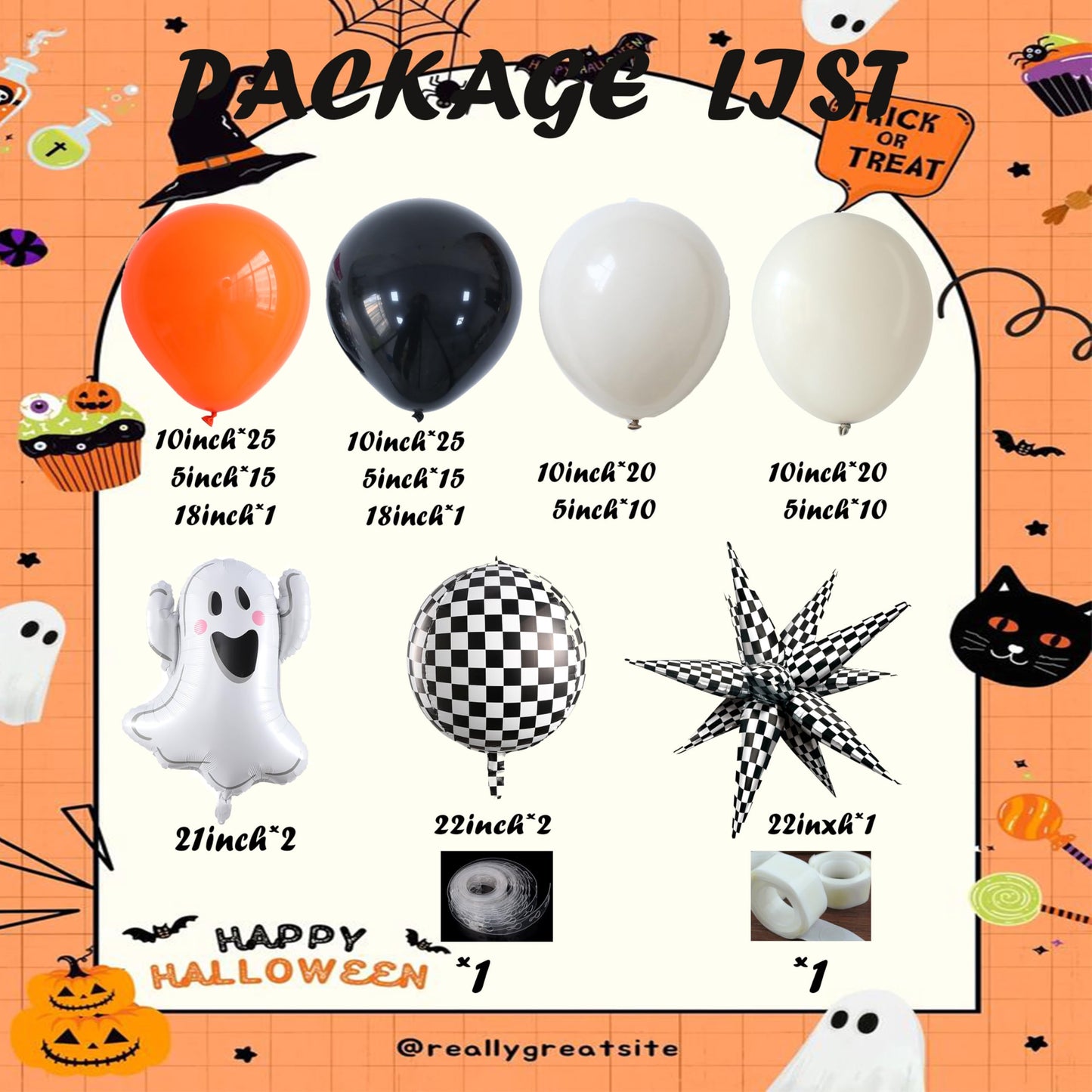Spooky Dude Halloween Balloon Garland Arch Kit with Pastel Sand Orange Black Latex Balloons Set Ghost 4D Checkered Foil Balloons for Boo Im Two One Birthday Party Decor (Black)