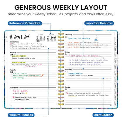 Planner 2026–2027, Weekly & Monthly Academic Organizer for School Year, Jul 2026–Jun 2027, Hardcover Planner with Tabs, Back to School Essential, 6.3" x 8.5", Coastal Wilds