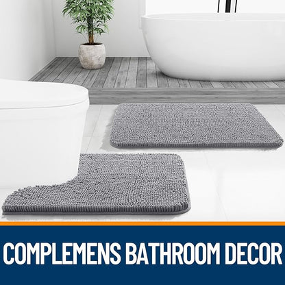 OLANLY Large Bathroom Rugs 70x46, Extra Soft Absorbent Chenille Bath Rugs, Rubber Backing Quick Dry, Machine Washable Bath Mats for Bathroom Floor, Tub and Shower, Home Decor Accessories, Grey