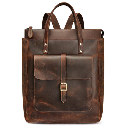 S-ZONE Women Genuine Leather Backpack Purse Retro Top-handle Bags Vintage Totes Casual Daypack
