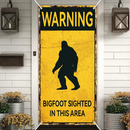 Bigfoot Caution Backdrop Banner BIGFOOT SIGHTED IN THIS AREA Sasquatch Silhouette Novelty Warning Sign Forest Theme Photography Background for Birthday Party Home Decor 35x72 Inch
