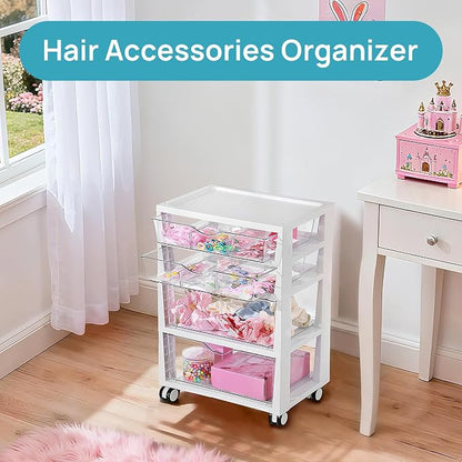 Vtopmart Plastic Drawer Storage Rolling Cart with Wheels, 4-Tier Drawer Organizer for Art Crafts Supplies, Home Office Supplies, Toys, Under Desk Storage for Office, Craft Room, Bedroom, Classroom