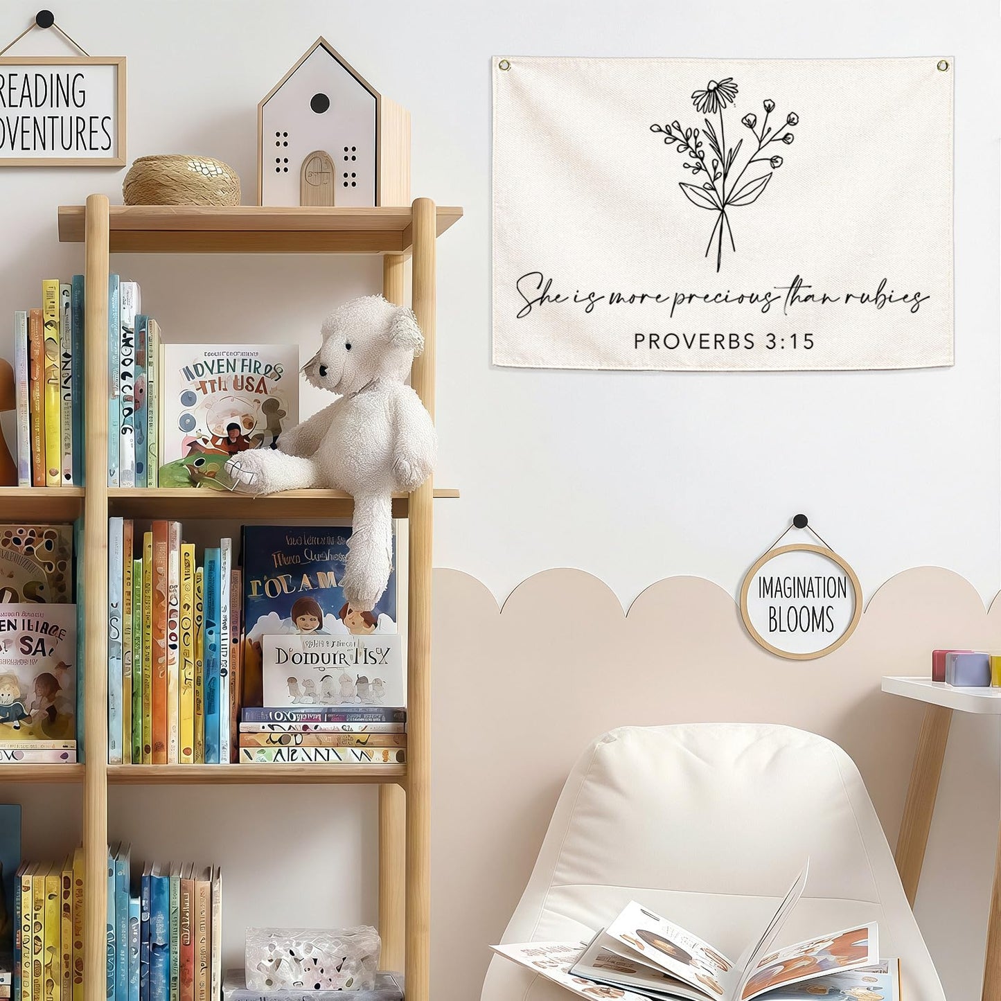 Nursery Scripture Bible Verse-Christian Botanical Decor-Rectangular Banner Flag Poster Wall Decor Gifts for Baby Kids Girl Boy- Nursery,Bedroom,Playroom,Door Decoration-Christmas Gift-28.5"L×20"W