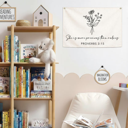 Nursery Scripture Bible Verse-Christian Botanical Decor-Rectangular Banner Flag Poster Wall Decor Gifts for Baby Kids Girl Boy- Nursery,Bedroom,Playroom,Door Decoration-Christmas Gift-28.5"L×20"W
