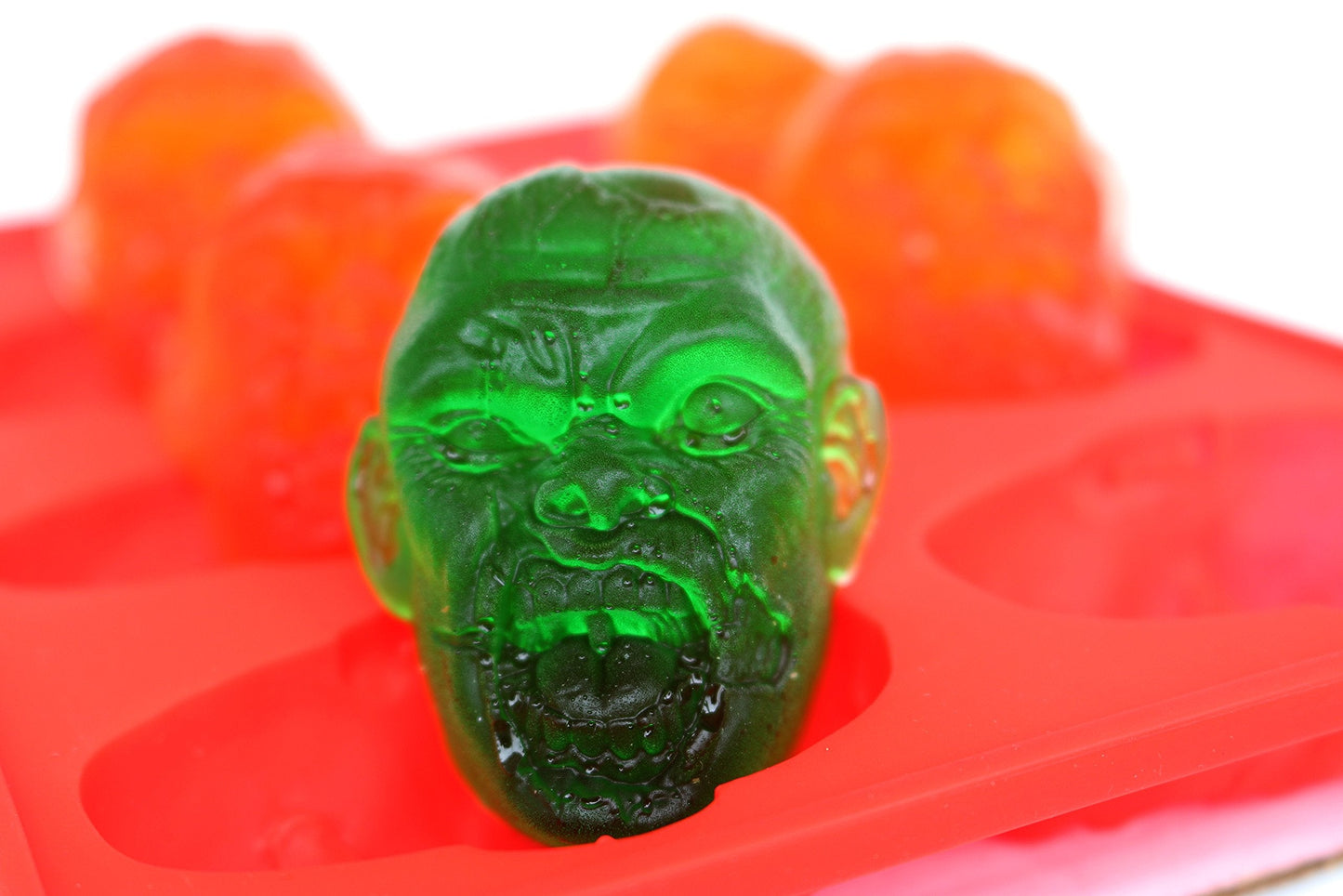 Zombie Head Candy Making Tray by The Modern Gummy, SILICONE, 8 Realistic Cavities per tray, For Gelatin, Chocolates, Cupcake Toppers, Halloween, Zombie Party