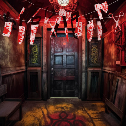 4PCS Halloween Party Decorations Bloody Banner Horror Scary Garland Set Decor for Creepy Movie Theme Birthday Carnival Spooky Props Supplies