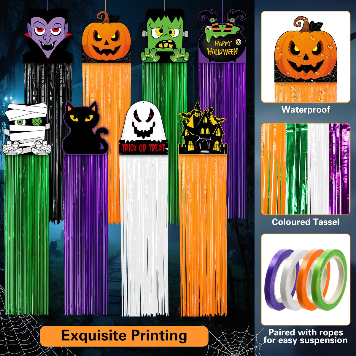 Tenceur 8 Pcs Halloween Ghost Hanging Decorations with Tassel 41 Inch Witch Pumpkin Party Ceiling Streamers Decoration for Outdoor Indoor Home Lawn Yard Garden Supplies