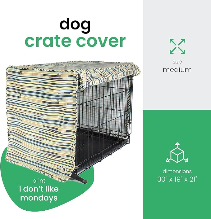 Molly Mutt I Don't Like Mondays Dog Crate Cover, 100% Cotton Canvas Cover with 2 Roll-Up Panels, Ideal for Dog or Cat Crate, Durable, Washable, and Free of Harmful Chemicals, 30" x 19" x 21"