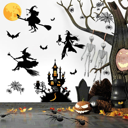 Halloween Decorations Decals Witches Wall Decor Black Bats Castle Stickers Halloween Wall Decal Peel and Stick Halloweens Party Supply Scary Spider Vinyl Sticker Art Murals for Home Window Door Decor
