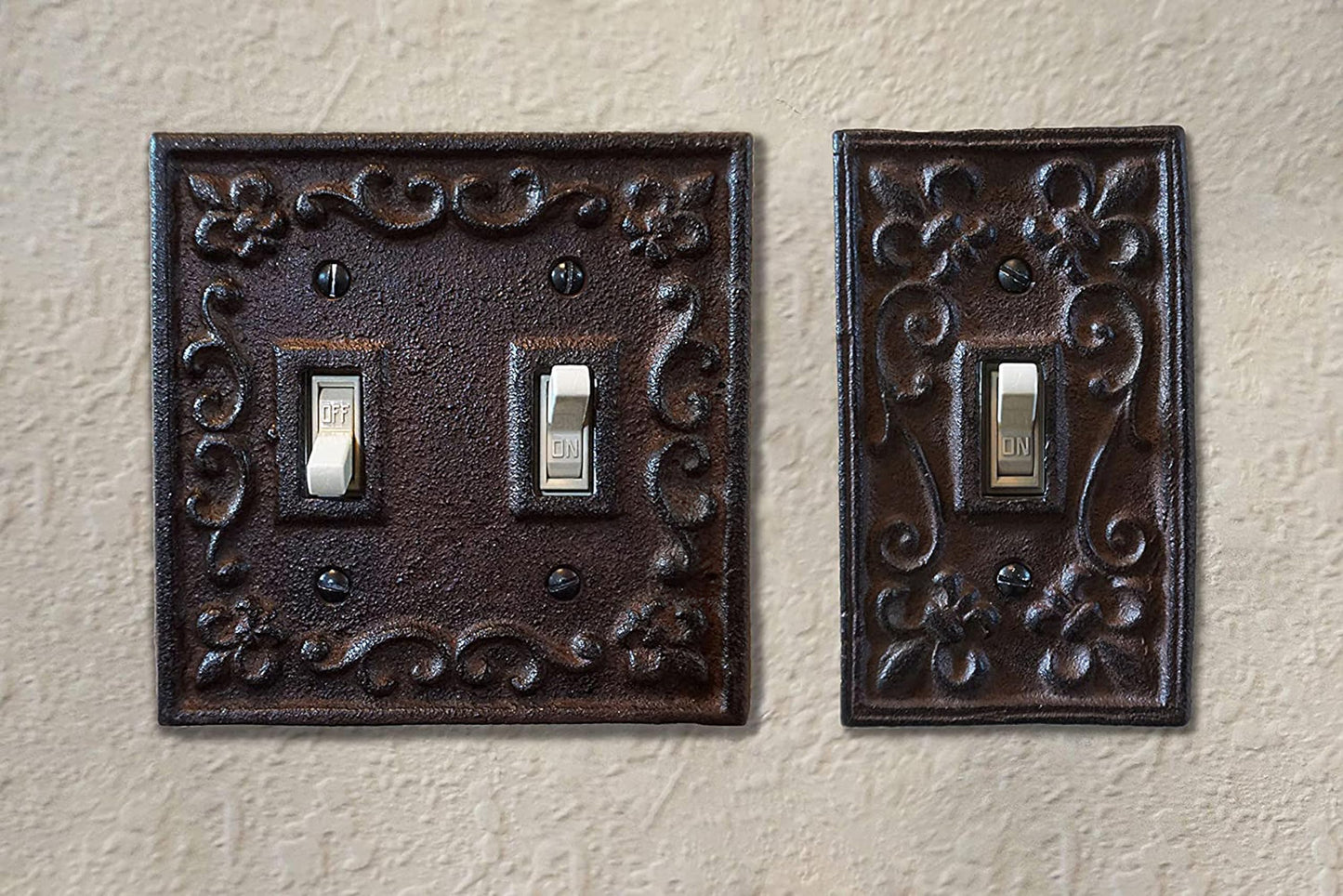 Lulu Decor, Fleur De Lis Cast Iron Switch Plate in antique rustic brown finish, perfect for any room or office space.