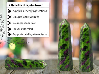 Amazing Gemstone Ruby Zoisite Crystal Towers - Natural Healing Crystal Point Obelisk for Reiki Healing and Crystal Grid (3" to 4" INCH)