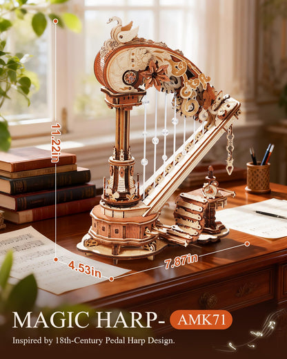 ROKR 3D Wooden Puzzles for Adults - Magic Harp Music Box, Mechanical Model Kit Self-Playing Musical Instrument, DIY Craft Kits, Home Decor & Birthday Gifts, Hobbies for Men Women