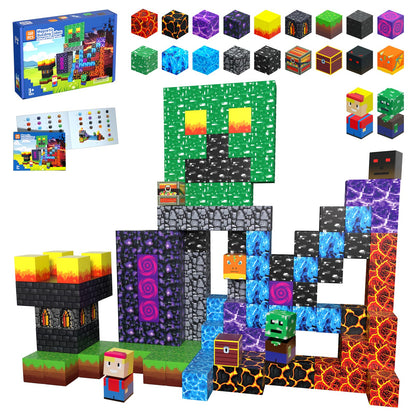 160PCS Magnetic Blocks, Magnet Building Cube, Build 3D Volcano Adventure Set, Montessori Sensory Toys for Kids Ages 3+, Preschool STEM Educational Toys, Christmas Birthday Gifts for Boys & Girls