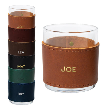 Northwind Personalized Leather Wrapped Rocks Glass - Made in USA - Comes with 10.5 OZ Whiskey Glass - Custom Monogram Full Grain Leather Bourbon Gift for Men, Groomsmen, Father's Day