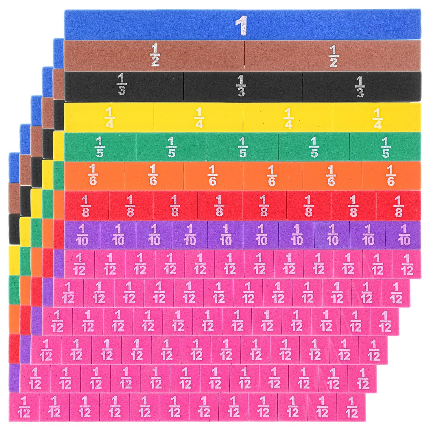 6 Sets Magnetic Fraction Tiles & Fraction Manipulatives for Math Learning - 9.45x9.45x0.12 Inch EVA Foam Algebra Tiles & Fraction Tiles Set with Rainbow Colors, 54 Pieces per Set for Classroom & Home