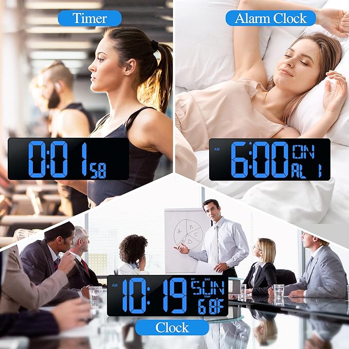 17.2"Large Digital Wall Clock Large Display with Remote Control 180°Visible | Timer with Temperature Date Week Auto DST Adjustable Brightness, for Living Room Classroom Garage Gym Gift for Senior Mom Dad