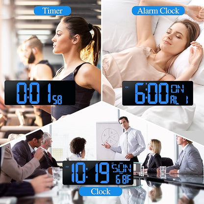 17.2"Large Digital Wall Clock Large Display with Remote Control 180°Visible | Timer with Temperature Date Week Auto DST Adjustable Brightness, for Living Room Classroom Garage Gym Gift for Senior Mom Dad