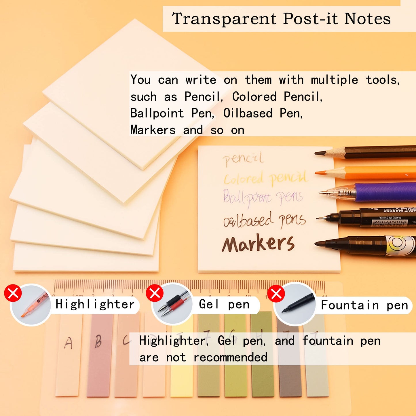 YOUDEFUL 800Pcs Transparent Sticky Notes, 3"x3" Clear Sticky Notes, Waterproof Translucent Sticky Note Pads for Books Annotation, Clear Post it Notes for Bible Study, School, Office（White）