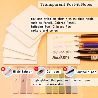 YOUDEFUL 800Pcs Transparent Sticky Notes, 3"x3" Clear Sticky Notes, Waterproof Translucent Sticky Note Pads for Books Annotation, Clear Post it Notes for Bible Study, School, Office（White）