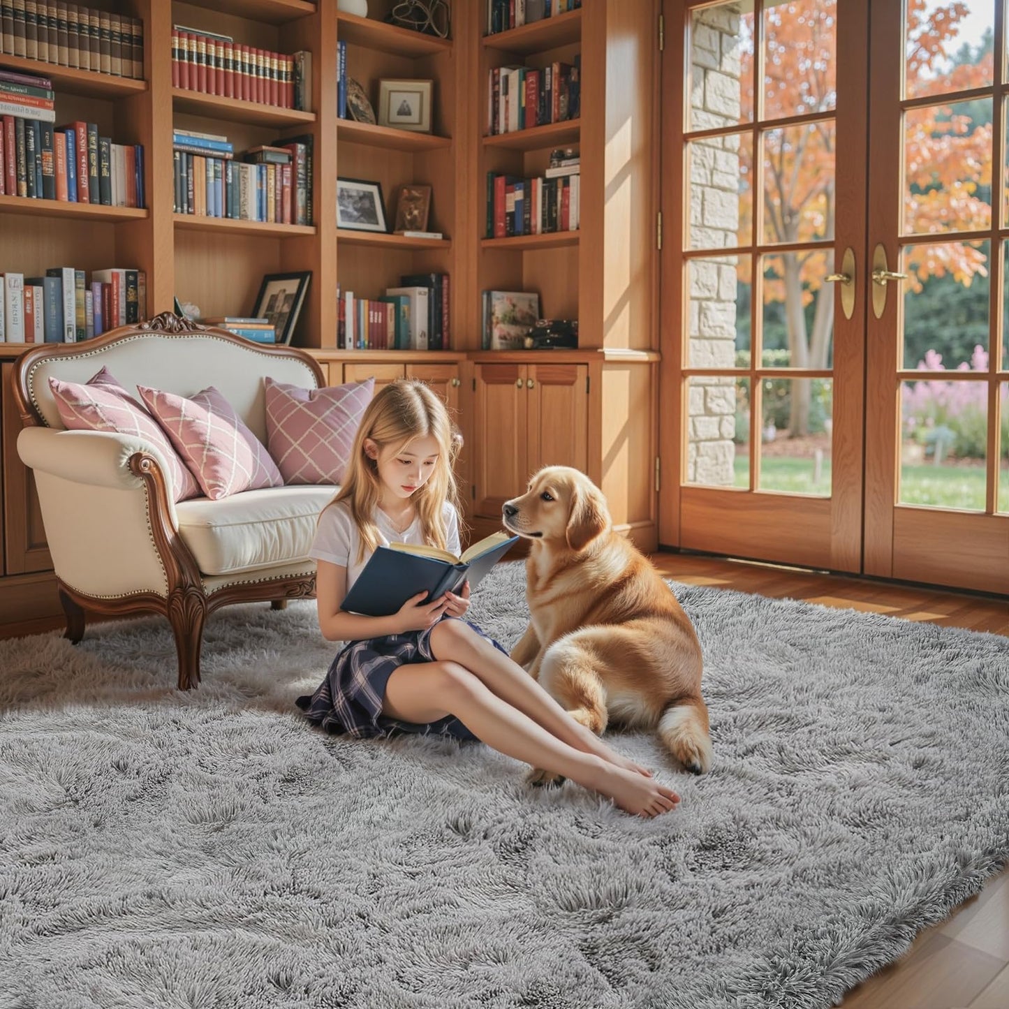 junhejiamei 8x10 Area Rugs for Living Room Bedroom Rug, Large Shaggy Soft Plush Furry Bedside Rug, Area Rugs for Home Decor (Light Grey, 8x10 Feet)