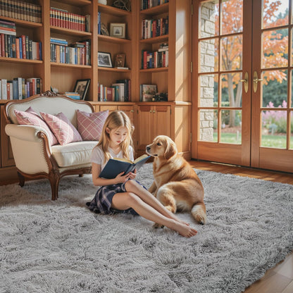 junhejiamei 8x10 Area Rugs for Living Room Bedroom Rug, Large Shaggy Soft Plush Furry Bedside Rug, Area Rugs for Home Decor (Light Grey, 8x10 Feet)
