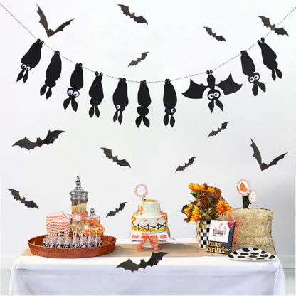 Felt Bat Garland - Halloween Black Bat Banner, Gothic Party Decor, Hanging Bat Mantel Bunting, Spooky Garland for Fireplace Mantle Walls