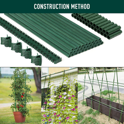 MAXPACE 93pcs Garden Stakes Kit: Includes 30 Sets of Fiberglass Plant Sticks Supports & Accessories for DIY 4ft, 5ft, 6ft, 7ft Stakes for Tomato, Vegetables, Indoor & Outdoor Gardening Supplies