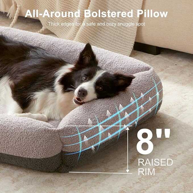 FURTIME Washable Dog Bed Medium Large Size Dogs, Rectangle Comfy Fluffy Pet Bed, Removable Zipper Cover Machine Wash, Soft Orthopedic Bed Durable Pet Cuddler with Anti-Slip Bottom, 30"x24"x8", Grey