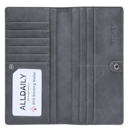 Alldaily Ultra Slim Thin Women Wallet RFID Blocking Credit Card Holder Bifold Long Ladies Billfold (Grey)