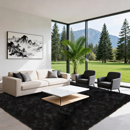 Black Shaggy Area Rug for Living Room Bedroom, Ultra Soft Fluffy Fuzzy Furry Rugs 4x6 ft, Upgrade Non-Slip Plush Shag Bedside Rug, Indoor Floor Carpet for Kids Girls Boys, Dorms, Nursery, Home Decor
