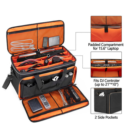 Trunab Large Travel DJ Cable File Bag with Inner Detachable Divider and Padded Compartment for 15.6” Laptop, Cable Organizer Bag for Cords, Sound Equipment, DJ Gear, Musician Accessories