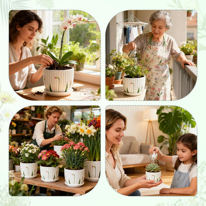 Acellegic 4 Pack Ceramic Orchid Pots with Drainage Holes and Tray 3.35+4.33+5.51+6.61 Inch Ceramic Plant Pot White Garden Planter for Indoor Outdoor Home Decor Gifts for Plant Lovers