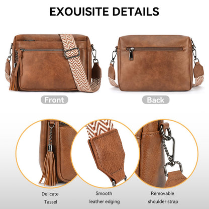 MEITRUE Crossbody Bags for Women, Vegan Leather Crossbody Cell Phone Purse Trendy Multi Pockets Shoulder Handbags with Tassel and Adjustable Strap Brown