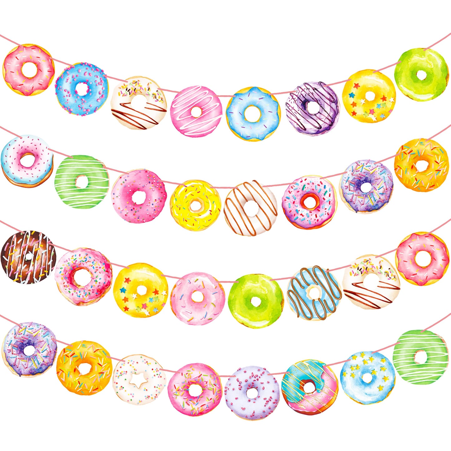 iPartyFun Donut Party Banners 4Pcs Donut Party Decorations Donut Themed Birthday Party Banner Decorations for Donut Theme Party Sweet Baby Shower Supplies