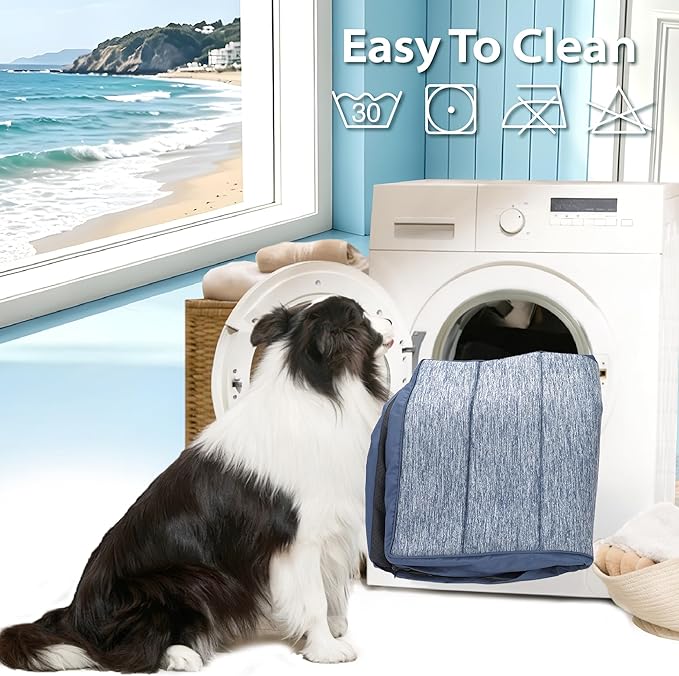 Cooling Dog Mat Q-Max>0.5 - Rapid Cooling Tech, Thin Breathable Crate Pad, Portable Washable Summer Mat, Chill Soothing Fabric - 30"x20" Medium Dog, Wander Blue
