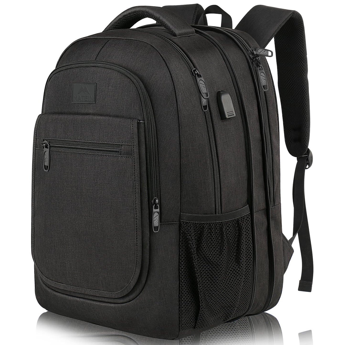MATEIN College Large Travel Backpack, TSA Expandable Laptop Backpack with USB Charging Port, Anti Theft Computer Bag Fit 17.3 Inch Laptop Water Resistant College Computer Bag Gift for Men Women, Black