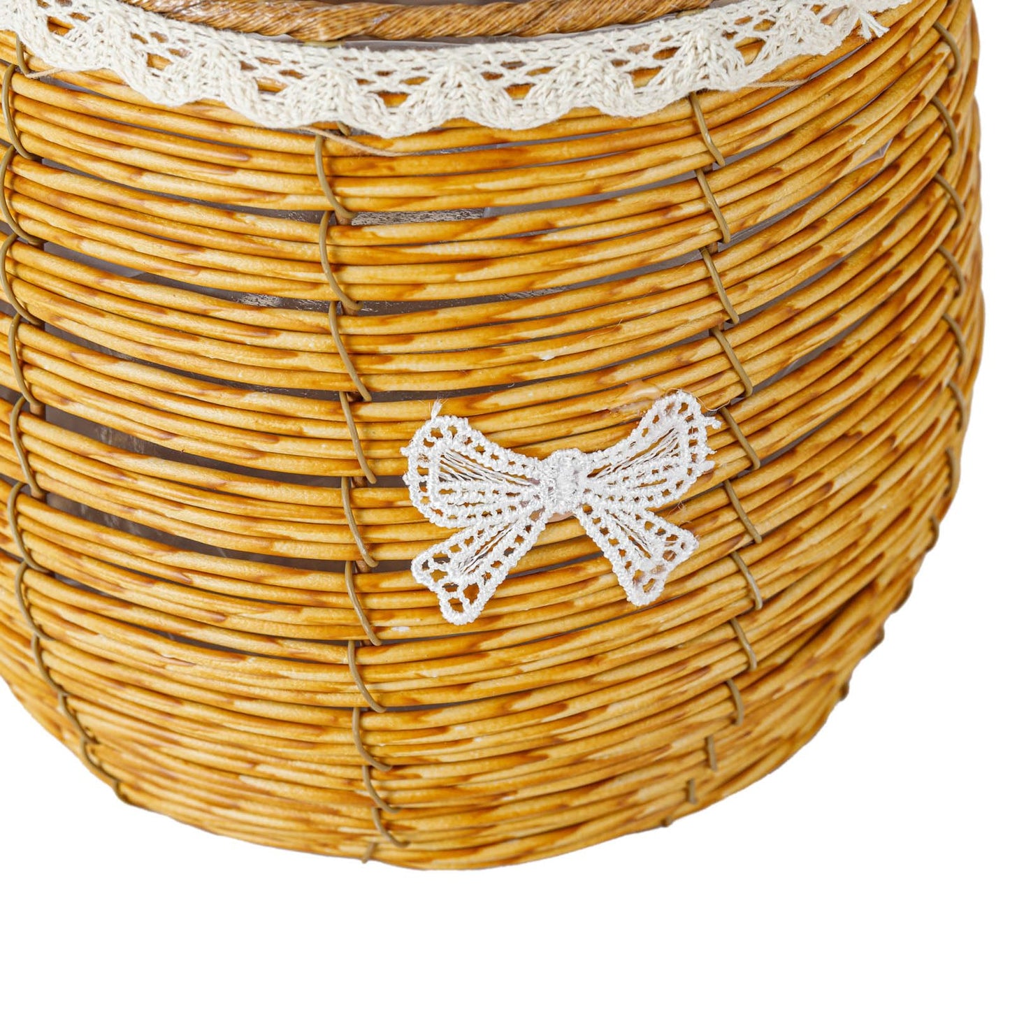 THY COLLECTIBLES Set of 2 Woven Wicker Planter Baskets with Plastic Lining and Bow Accent, Multipurpose Storage for Plants Indoor or Outdoor, Flowers, Toys Rustic Farmhouse Containers (Natural)