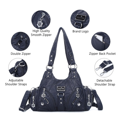 Angel Kiss Purses for Women Small Hobo Shoulder Bags Vagen Leather Multi-Pocket Tote Bag with Zipper (Blue)