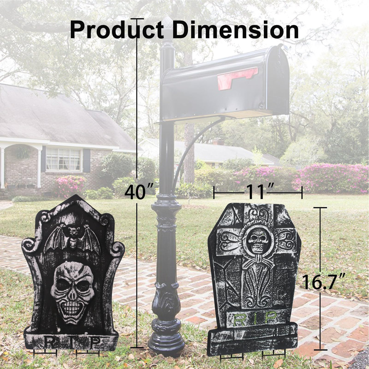 17" Foam Tombstones – Halloween Headstones Outdoor Decorations – RIP Graveyard Stones for Yard Cemetery Lawn Decor – Set of 3