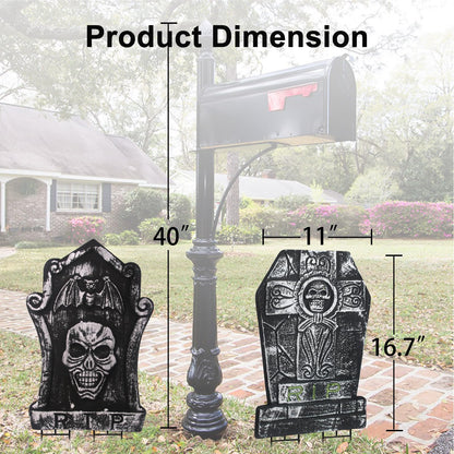 17" Foam Tombstones – Halloween Headstones Outdoor Decorations – RIP Graveyard Stones for Yard Cemetery Lawn Decor – Set of 3