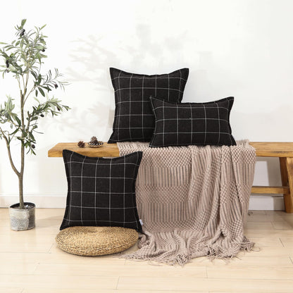 AMAROTI Quality Plaid Pillow Bohemian Style, Back Hidden Zipper Design More Like an Envelope, Linen Pillowcase, Each Pack of 2 Pillowcase Pillows Hand-Pressed Craft Black