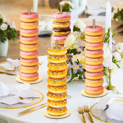 Otoolling 2 Pcs Metal Donut Display Stand Tower Bagel Holder Cake Stand Dessert Table Doughnut Holder Display Tower for Birthday Wedding Party and Donut Themed Party Decorations (Gold)