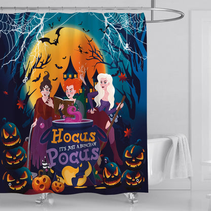 Apear1 4Pcs Halloween Shower Curtain Set Hocus Pocus Witch Shower Curtain for Halloween Bathroom Decor with Anti-Slip Waterproof Bathtub Bathroom Rugs Toilet Lid Cover, 12 Hooks (Witch)