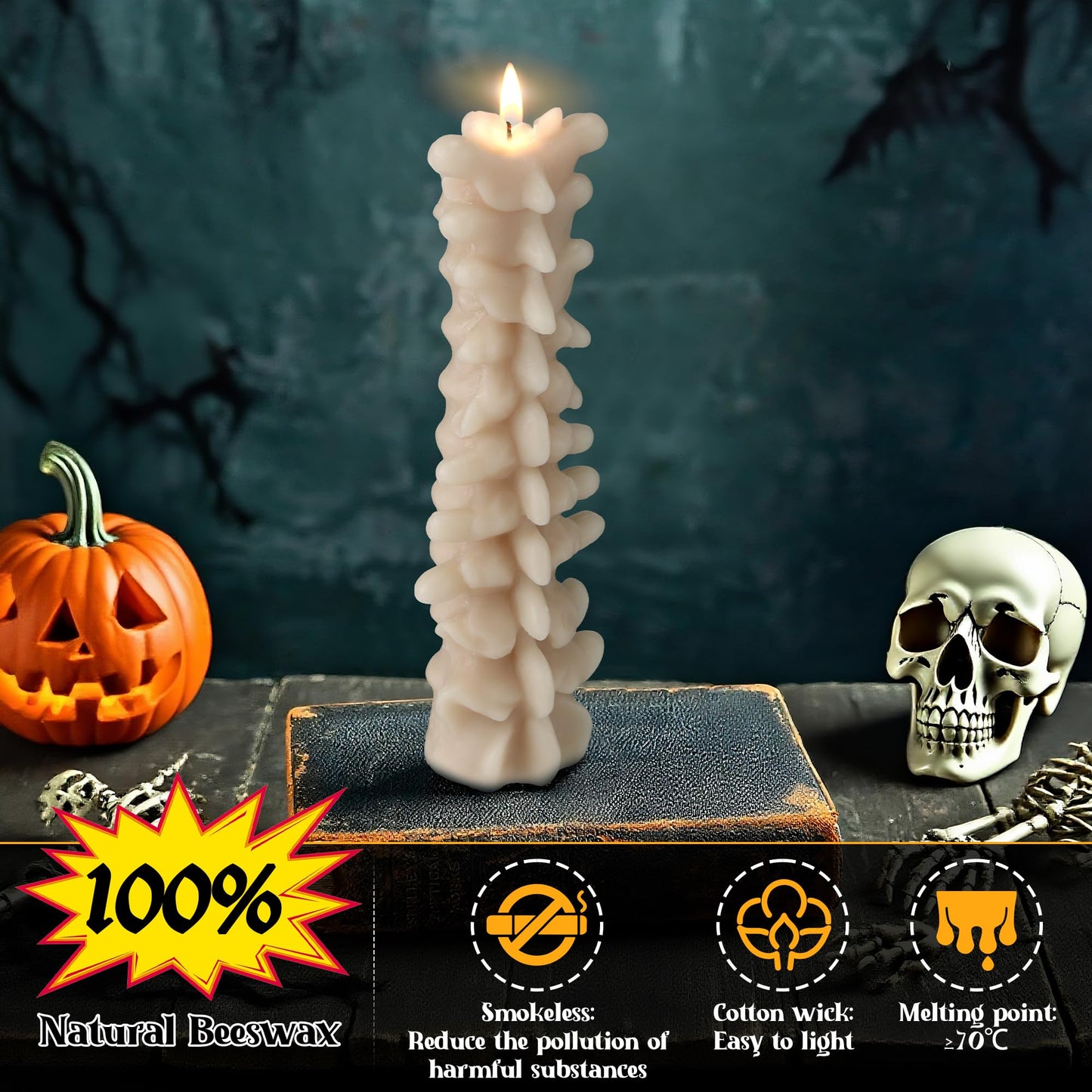ElectricWise Spine Candle, Spooky Candle for Gothic Decor Gift, Christmas Premium Natural Scented Beeswax with Cotton Wick for Parties, Home, Rituals, Gift, Halloween Decorations