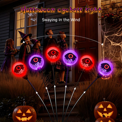 ELECLINK Halloween Decorations Outdoor Solar Lights, 6 Pack 36LEDs Scary Halloween Lights, Waterproof Swaying by Wind Spooky Solar Eyeballs Light for Yard Garden Grave Cemetery Halloween Decor