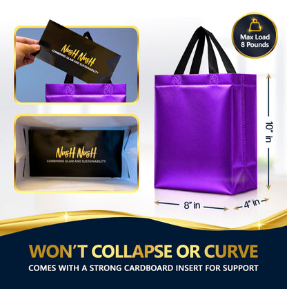 Nush Nush Purple Gift Bags Medium Size – Set of 12 Purple Reusable Gift Bags With Handles - Perfect Goodie Bag for Halloween Treats, Holidays, Christmas Presents, Birthday Party Favors – 8Wx4Dx10H