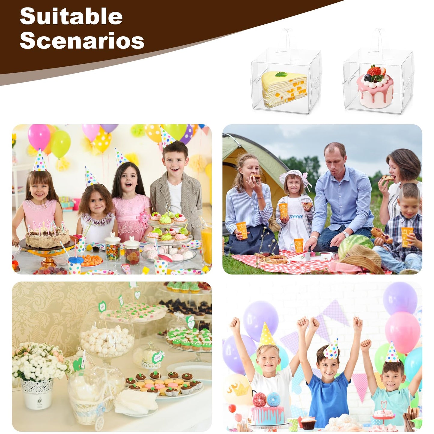 Limbeuuu 20Pcs Transparent Bakery Boxes with Handles, Mini Clear 5in 6in Cake Boxes,Clear gift box,Treat Box for Cake Chocolate Donut,Pastries,Cookies(6x6x5 in)