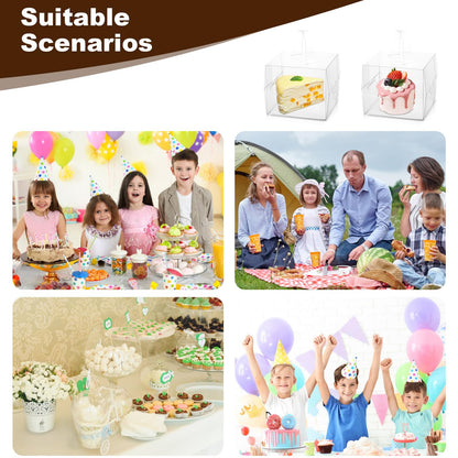 Limbeuuu 20Pcs Transparent Bakery Boxes with Handles, Mini Clear 5in 6in Cake Boxes,Clear gift box,Treat Box for Cake Chocolate Donut,Pastries,Cookies(6x6x5 in)