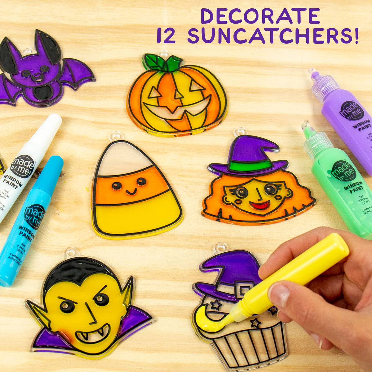 Made By Me Create Your Own Halloween Window Art by Horizon Group USA, Make 20 Projects, Includes Suncatcher Frames & Window Clings, Glow-in-The-Dark Paint, Paint Tubes, Suction Cups & Cording,Multi