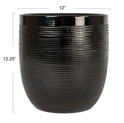 Creative Co-Op Embossed Textured Stoneware Planter, Matte Black